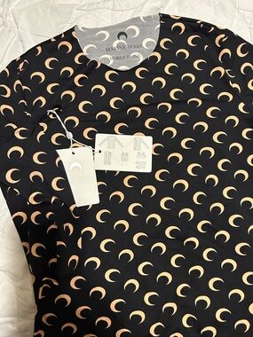 Marine Serre Black Top with Beige Crescent Moon Print